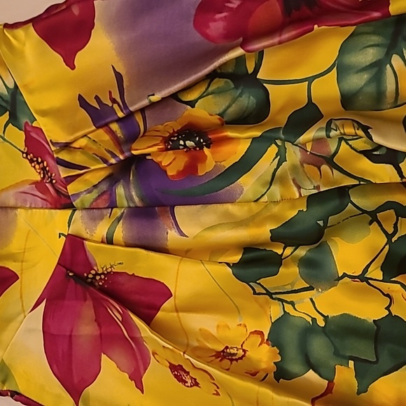 LIKE NEW Y2K Cache 100% Silk Floral Print Balloon Hem Strapless Dress - Picture 15 of 16